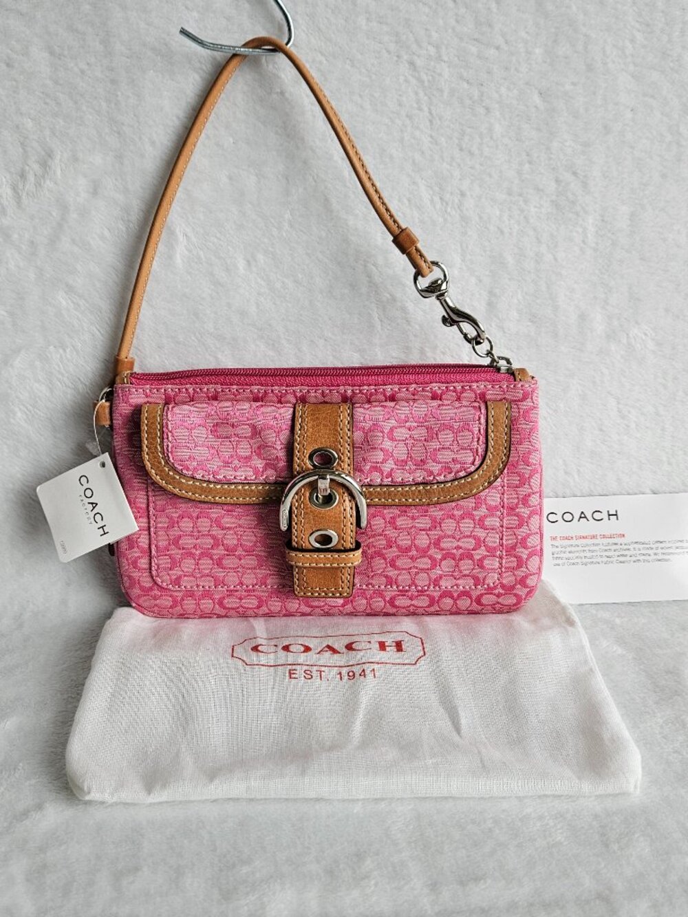 Vintage Coach Y2K PINK Signature Soho Mini Buckle Flap Wristlet Wallet NWT